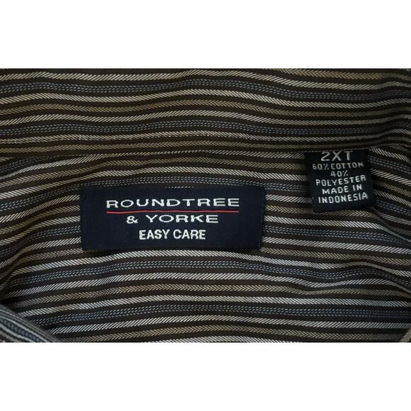 Roundtree & Yorke Brown/Blue Striped Button-Down Mens Size 2XT - Picture 2 of 5